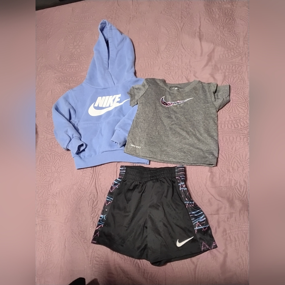 Nike Blue Hoodie, T-Shirt, and Shorts Set Active Baby 2T, 24 Months